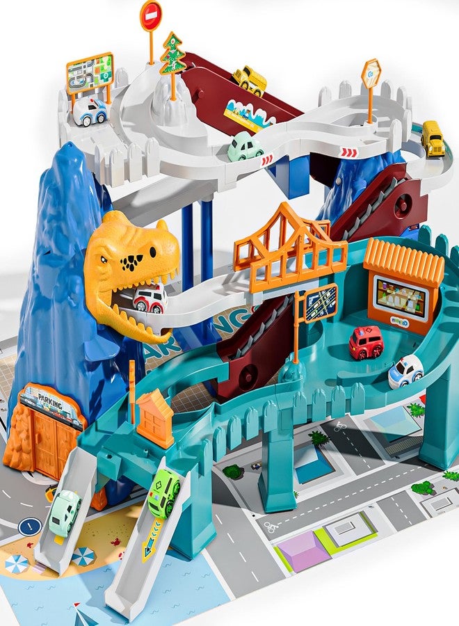 Doloowee Toy Car Ramp Track Dinosaur Climbing Hills - 10 Mini Racer Cars Colorful Construction Play Set for Preschool Gifts Kids Ages 3+ - Image 1